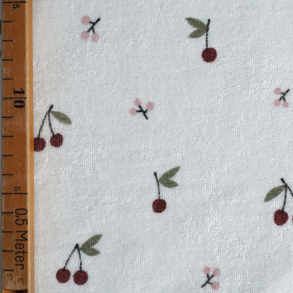 Strick-Frottee Stretch kleine Kirschen ecru